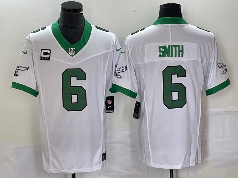 Men Philadelphia Eagles #6 Smith White Nike Throwback Vapor Limited NFL Jerseys